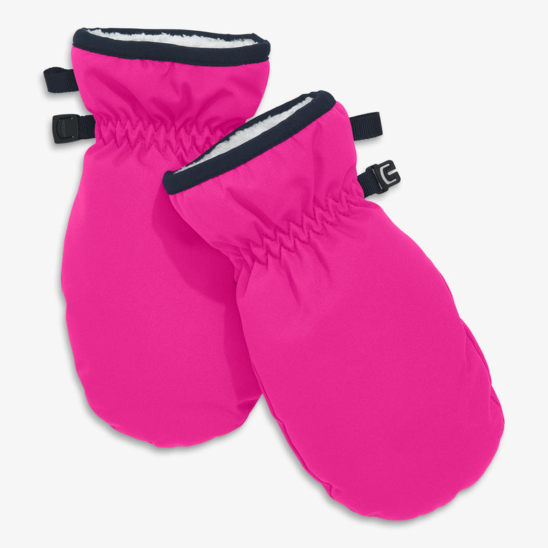 Kids weatherproof puffer mittens in dragonfruit