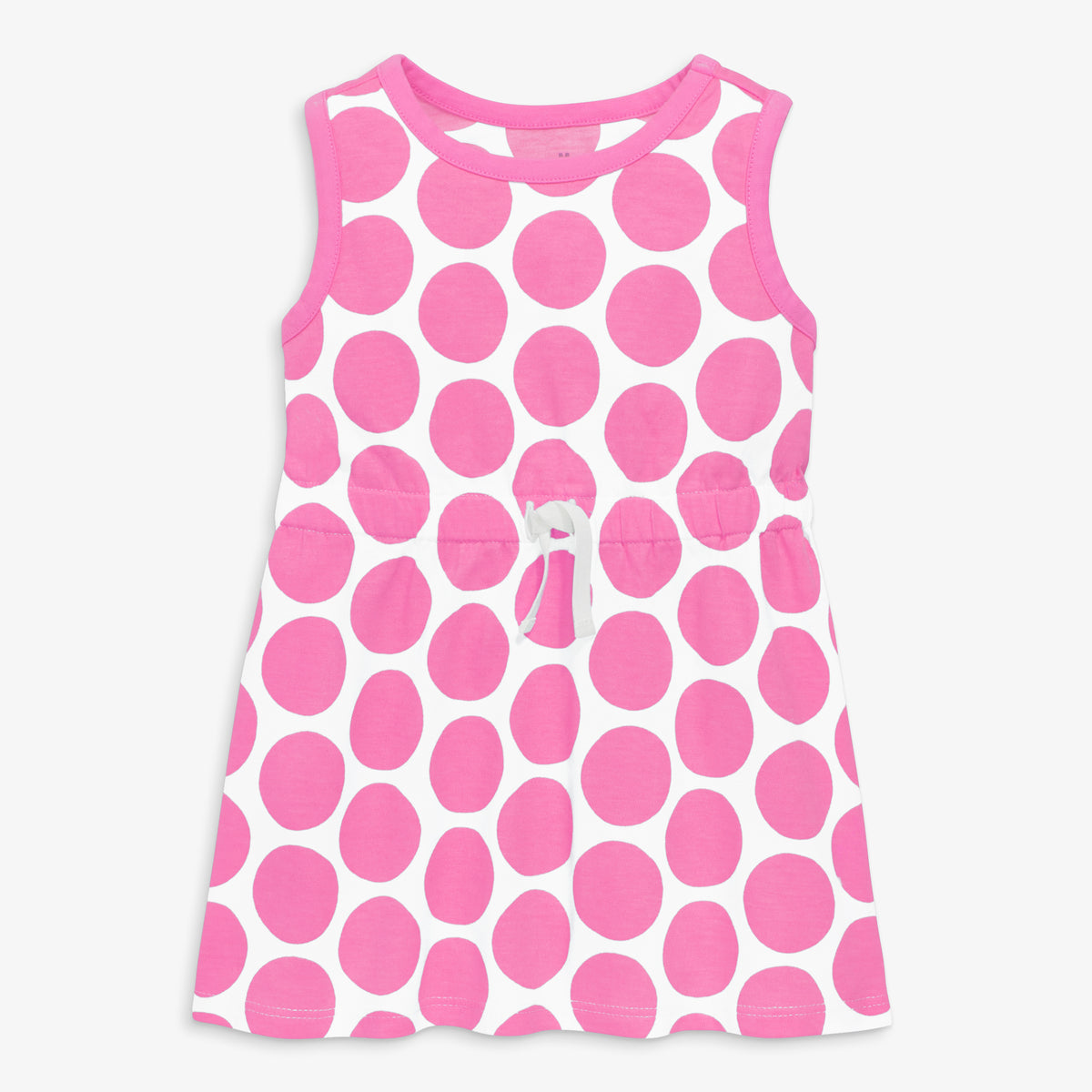 Clearance baby drawstring dress in cutout dot in peony-cutout-dot