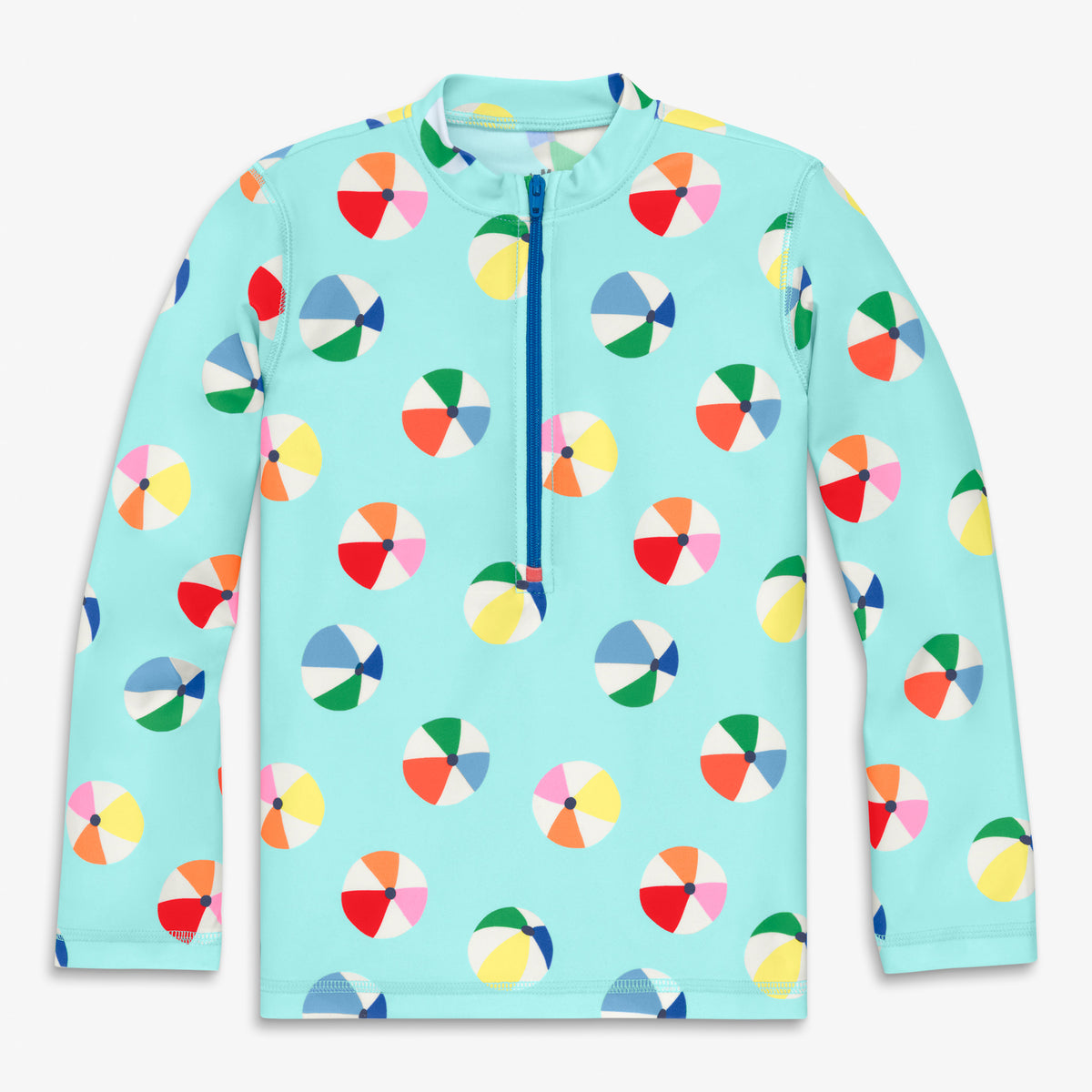 Clearance kids long sleeve half-zip rash guard in beach balls in mist-beach-balls