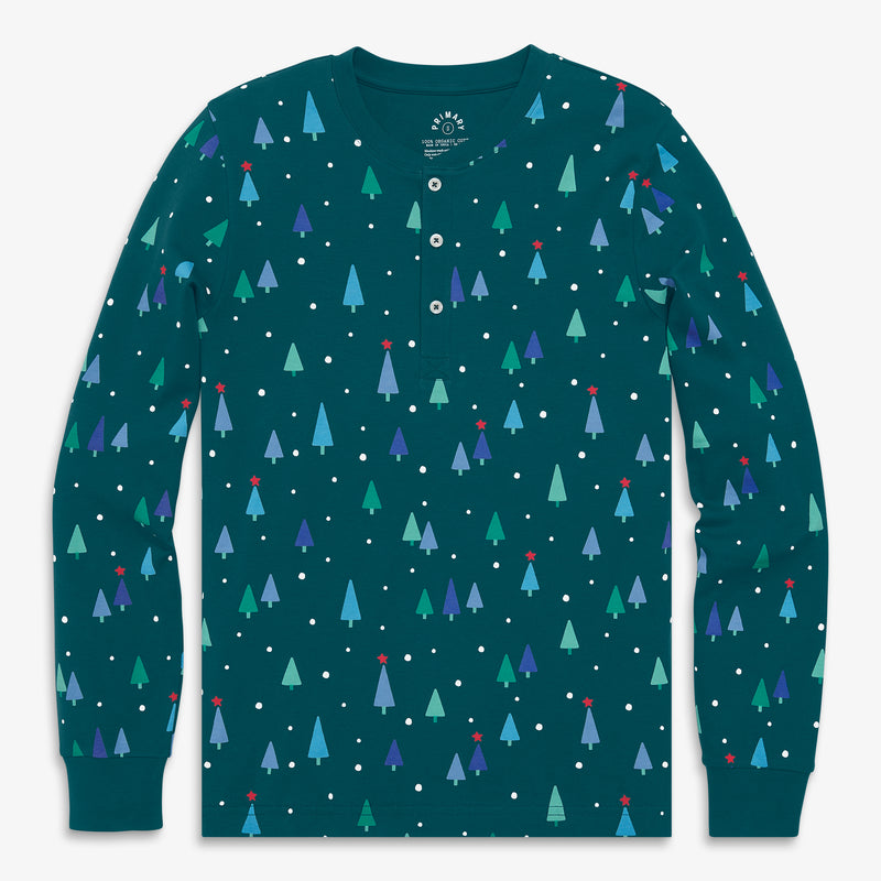 Unisex fit organic PJ top in wintry woods