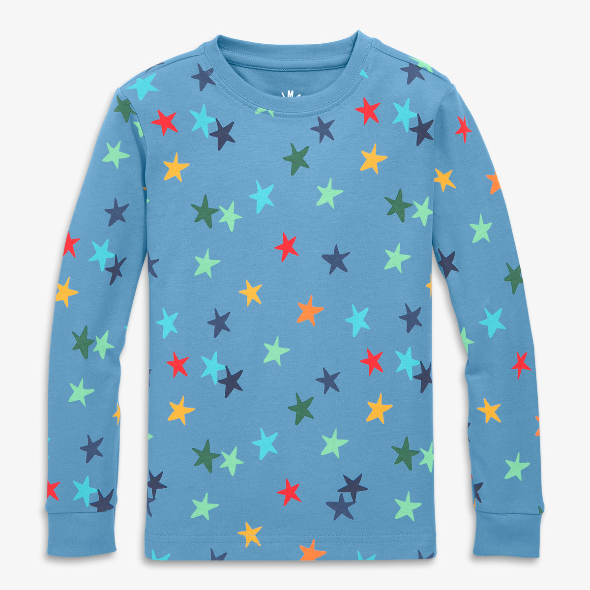 Clearance kids organic long sleeve pj top in confetti stars in cornflower-confetti-stars