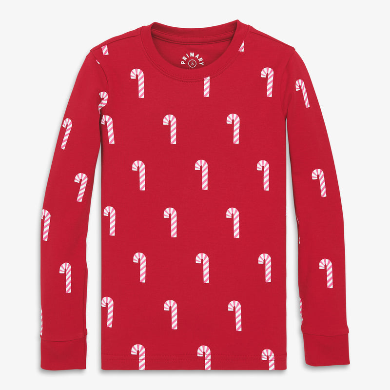 Kids organic PJ top in candy canes in cherry-candy-canes