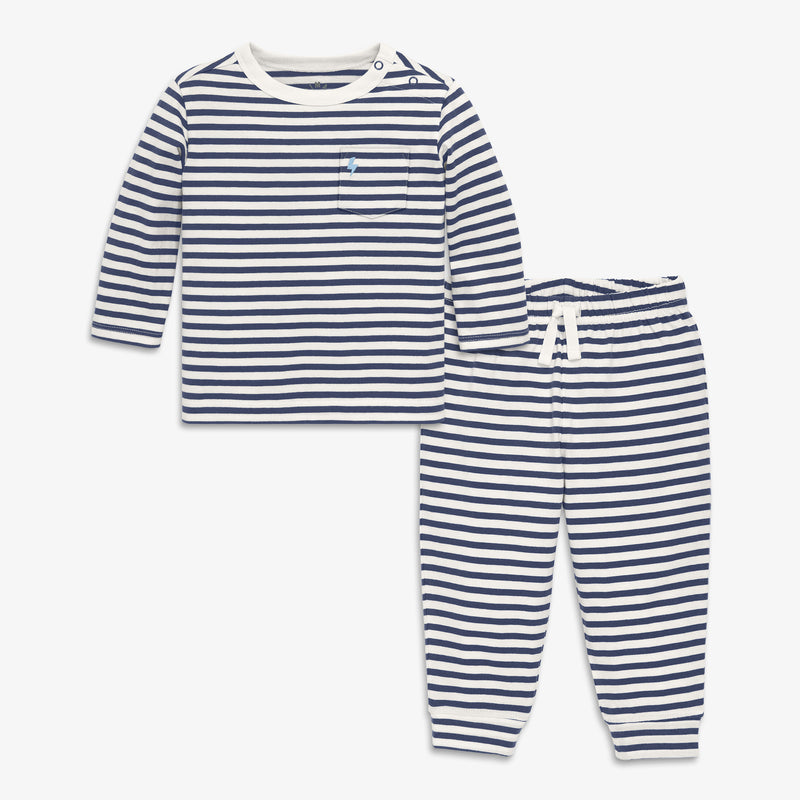 Baby embroidered striped set in ivory-sunwashed-navy-stripe