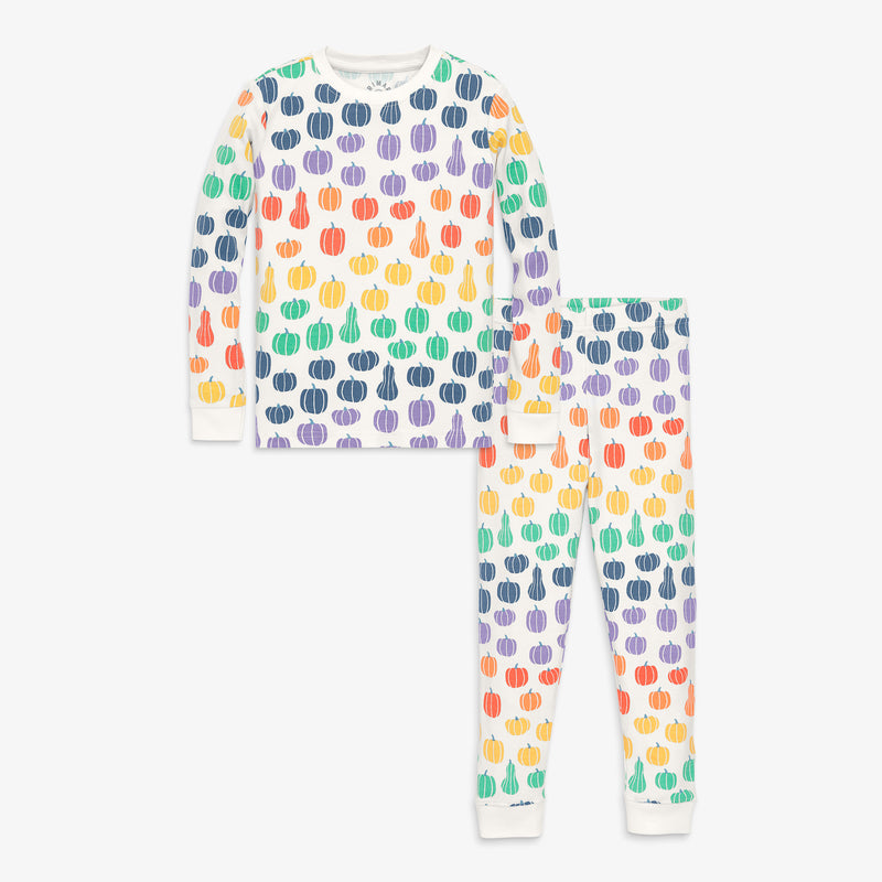 Kids organic PJ set in rainbow pumpkins