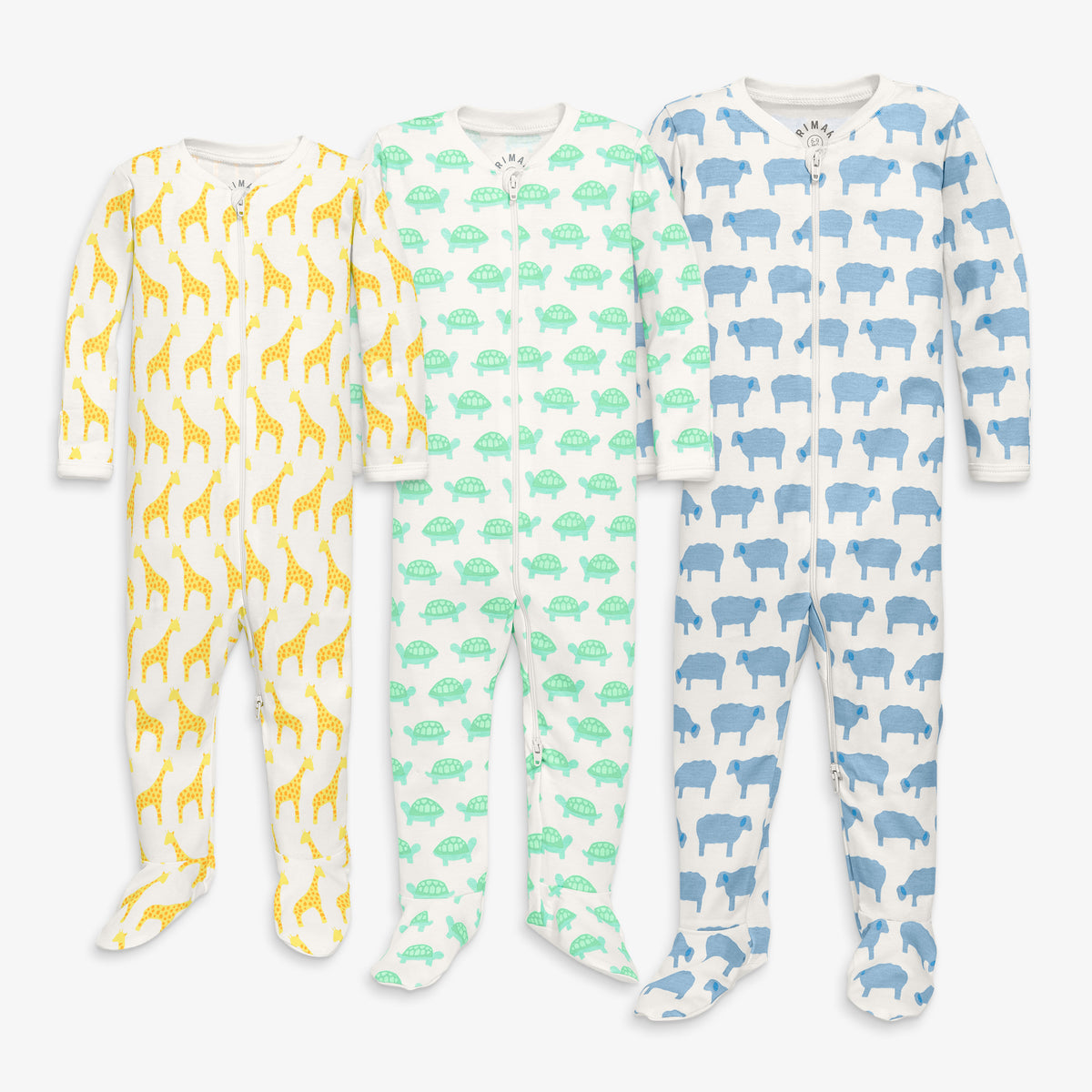 Baby animal friends organic footie first year 3-pack in animal-mix