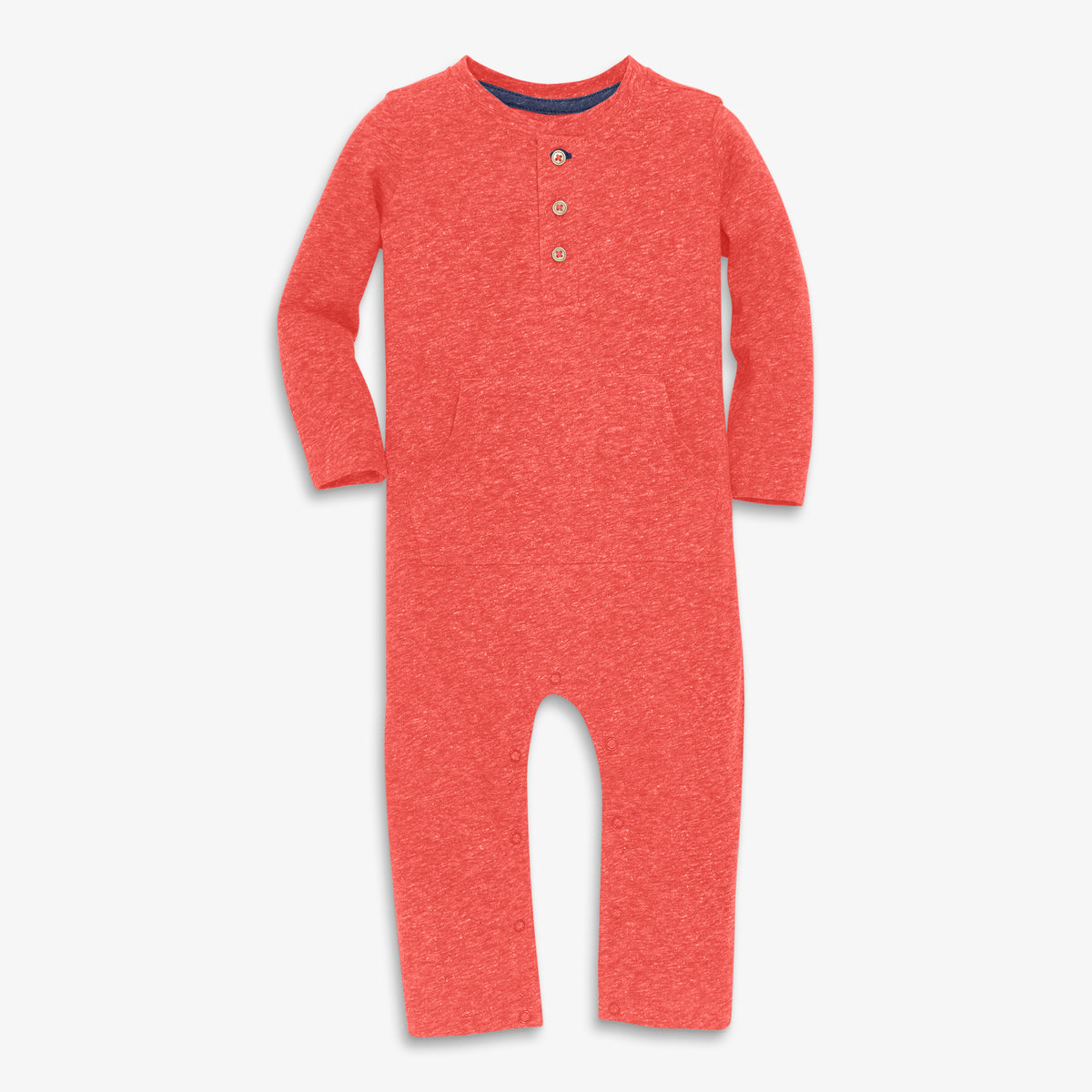 Baby heathered henley romper in strawberry