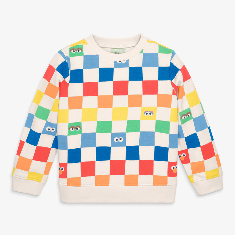 Kids Sesame Street friends sweatshirt in oat-rainbow-friends-checks