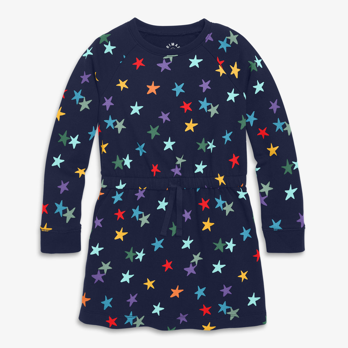 Clearance kids sweatshirt dress in rainbow confetti stars in navy-confetti-stars