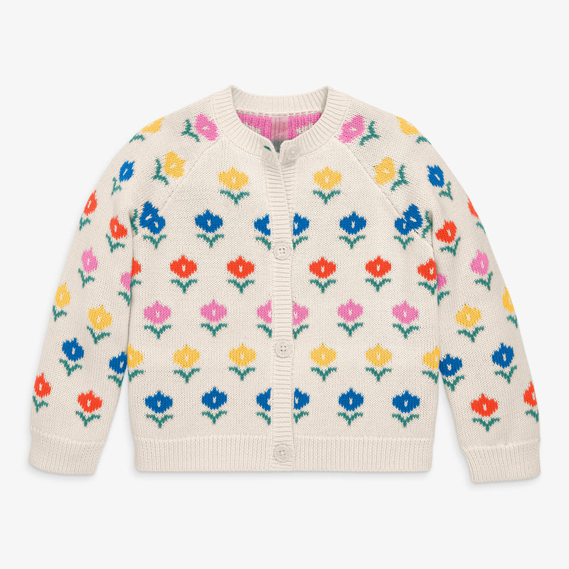 Kids cardigan in fall florals in oat-rainbow-blooms