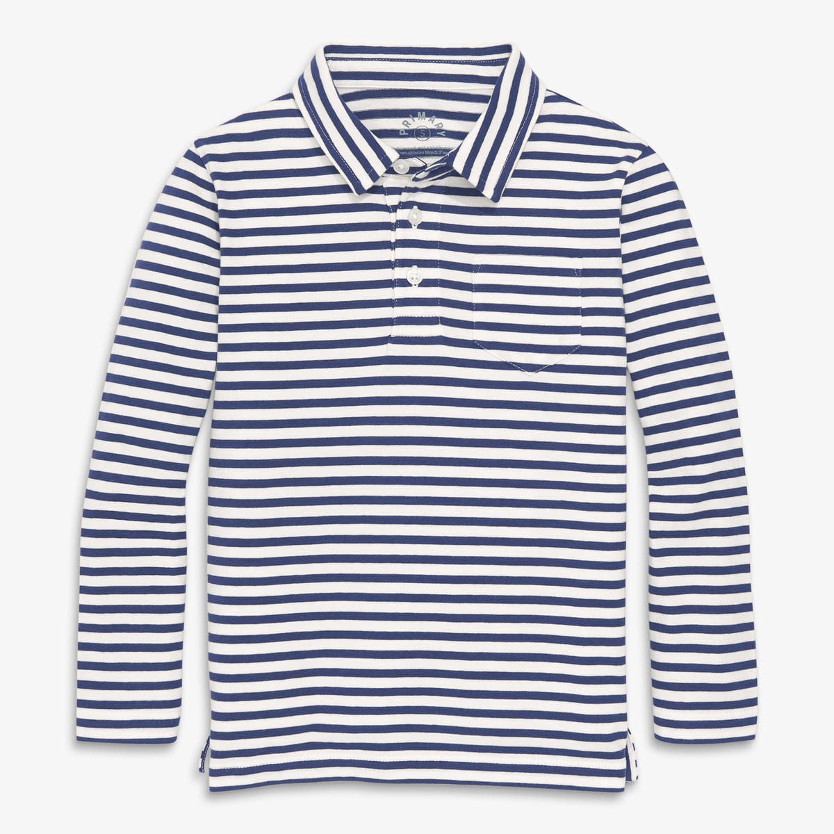 Kids long sleeve polo in stripe in ivory-sunwashed-navy-stripe
