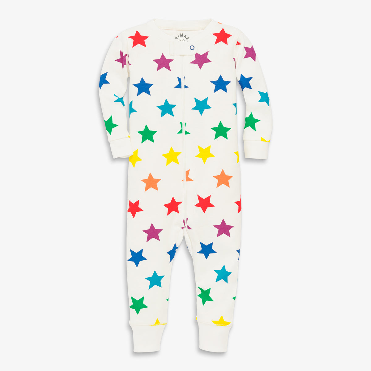 Clearance baby organic zip romper in bright rainbow stars in ivory-rainbow-star