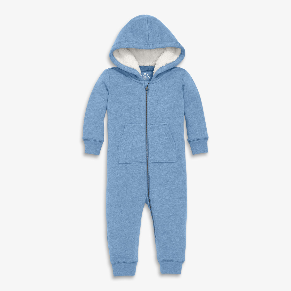 Baby teddy fleece-lined zip romper in heather-vintage-blue