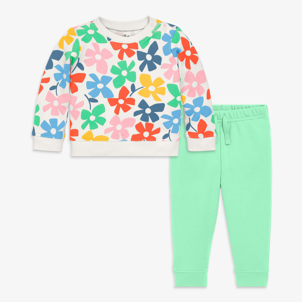 Baby sweatshirt outfit in rainbow blooms in ivory-rainbow-spring-blooms