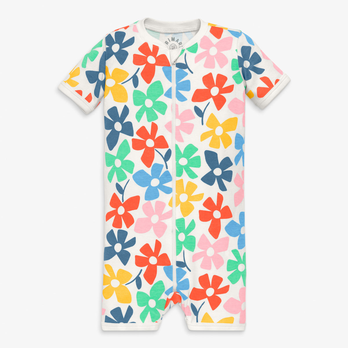 Clearance baby organic zip shortie in rainbow blooms in ivory-rainbow-spring-blooms