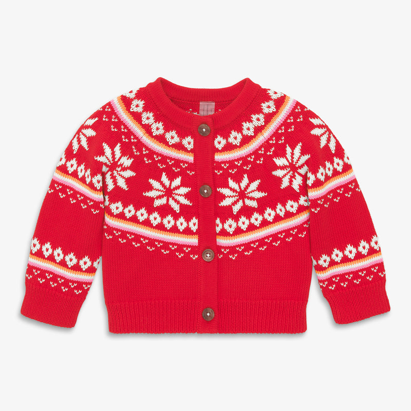 Baby cardigan in fair isle snowflakes in lollipop-fair-isle