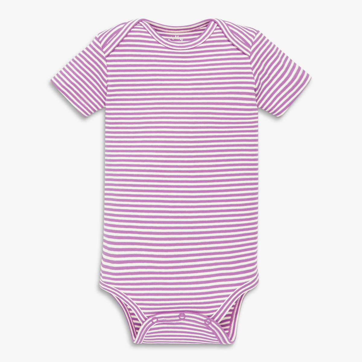 Clearance organic short sleeve babysuit in mini stripe in lavender-ivory-mini-stripe