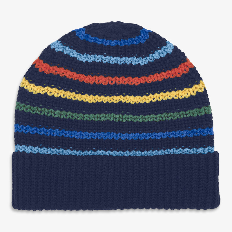 Baby knit beanie in multi-stripe in navy-knit-multi-stripe