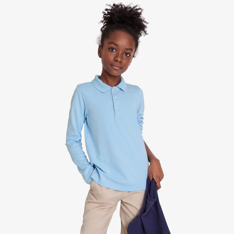Kids slim long sleeve interlock polo