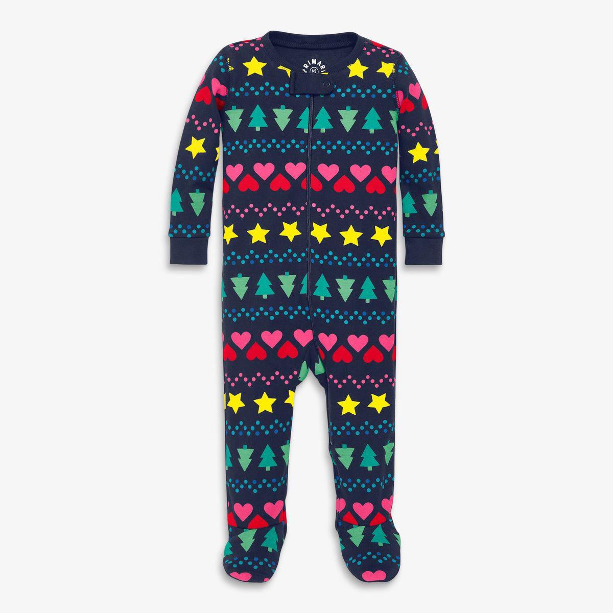 Clearance baby organic zip footie in fair isle in navy-fairisle-holiday