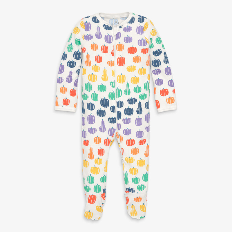 Baby organic zip footie in rainbow pumpkins in ivory-rainbow-pumpkin-patch