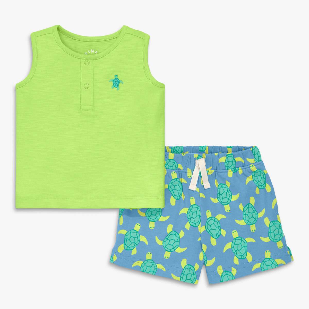 Clearance baby tank and shorts set in sea turtles in lime-sea-turtles