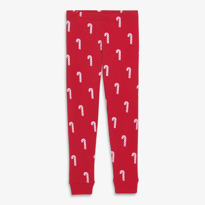 Kids organic PJ pant in candy canes in cherry-candy-canes