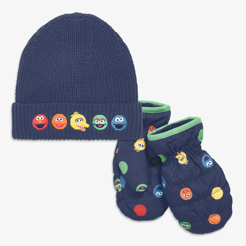 Kids Sesame Street friends knit beanie & mittens set