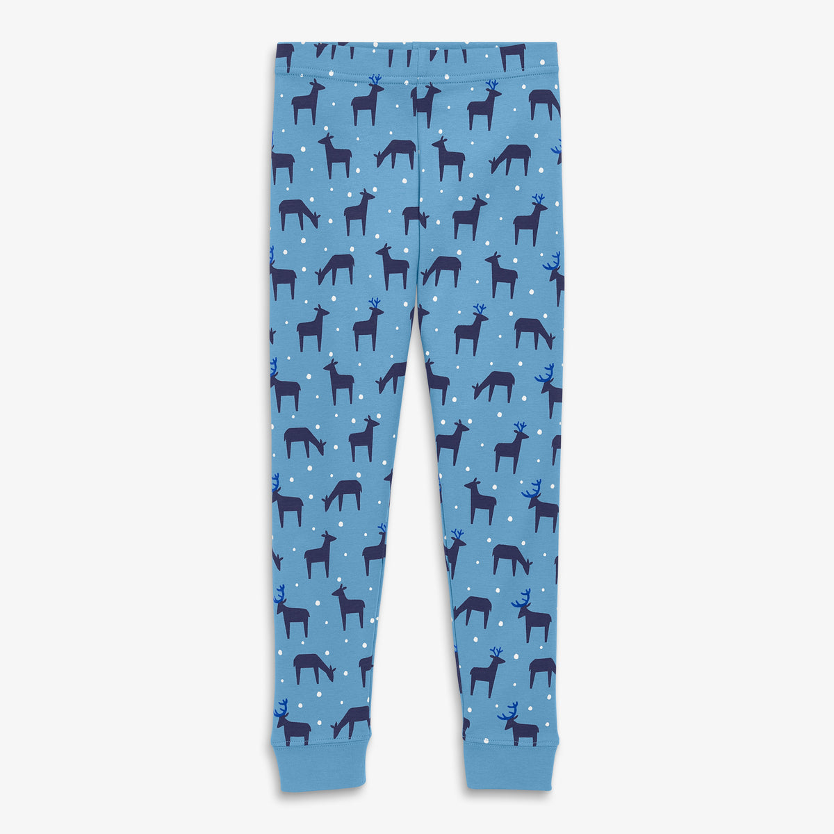 Clearance kids organic PJ pant in snowy reindeer in cornflower-reindeer