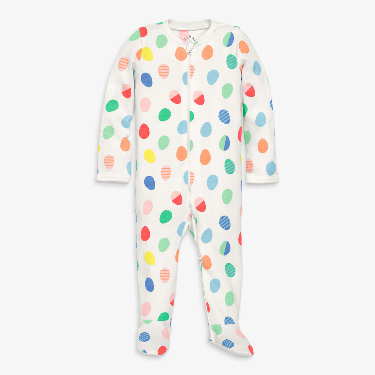 Clearance Baby organic zip footie in rainbow egg hunt in ivory-rainbow-egg-hunt