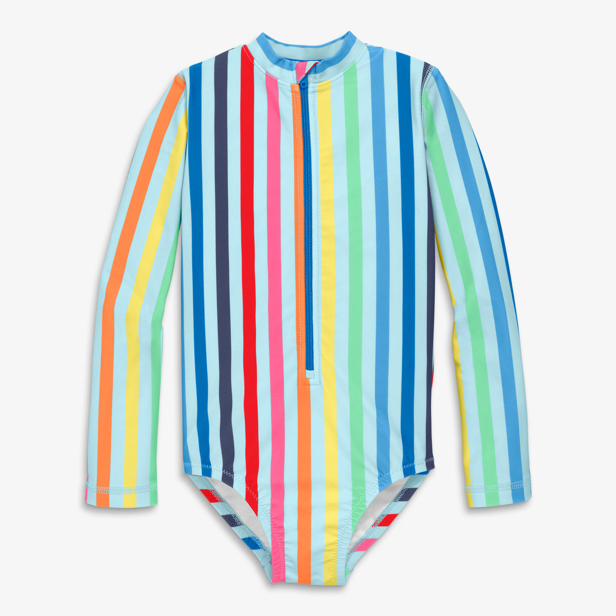 Clearance kids long sleeve one-piece rash guard in rainbow sky stripe in mist-spring-stripe