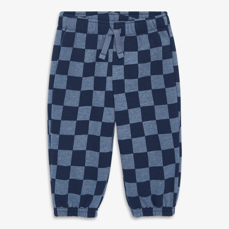 Baby cozy fleece sweatpant in checkerboard in heather-navy-checks