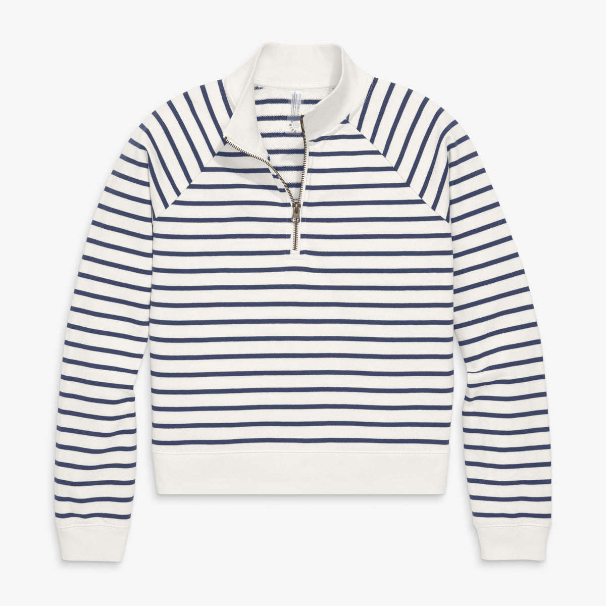 Women's fit half-zip crop sweatshirt in stripe in sunwashed-navy-ivory-stripe