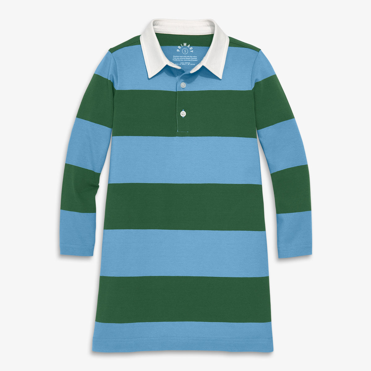 Clearance kids long sleeve rugby dress in evergreen-cornflower-stripe