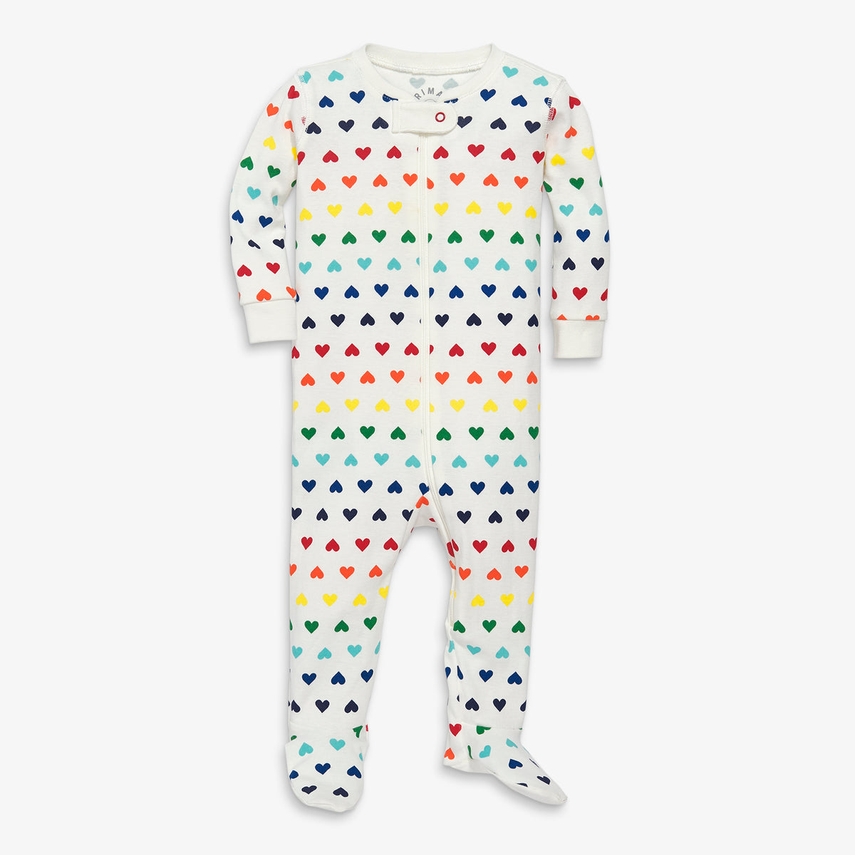 Clearance baby organic zip footie in rainbow heart in rainbow-heart