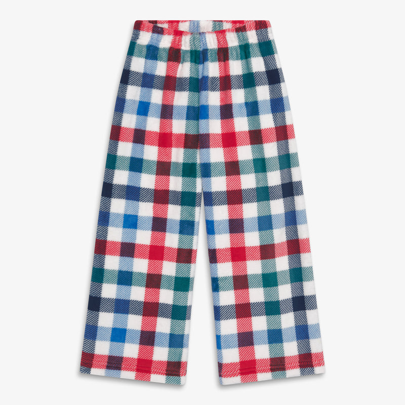 Kids plush fleece PJ pant in peppermint plaid in ivory-peppermint-plaid