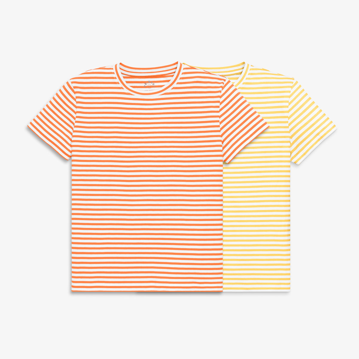 Women's fit easy crewneck tee in stripe 2-pack in cantaloupe-sunlight-stripes