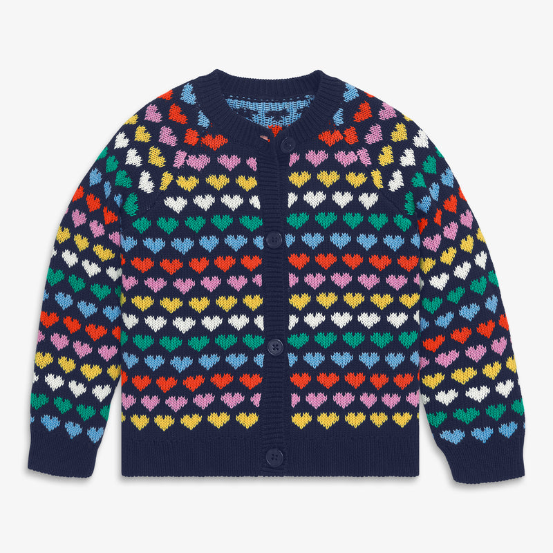 Kids cardigan in rainbow hearts