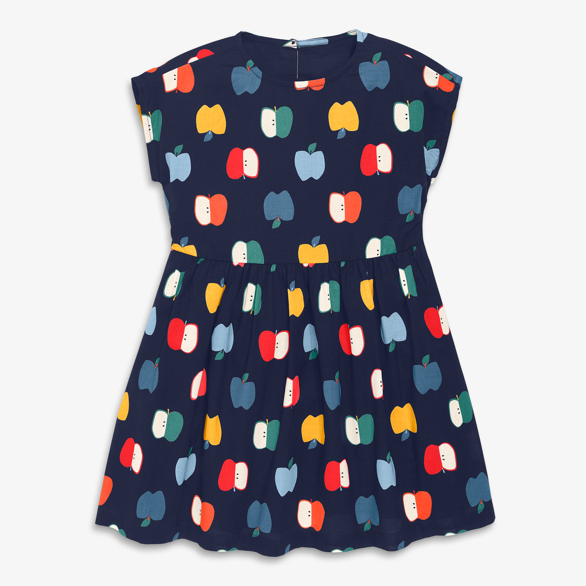 Clearance kids backyard dress in rainbow apples in navy-rainbow-apples