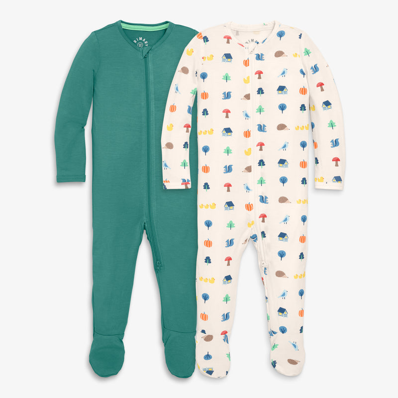 Baby stretch modal zip footie gift set in sunwashed-teal