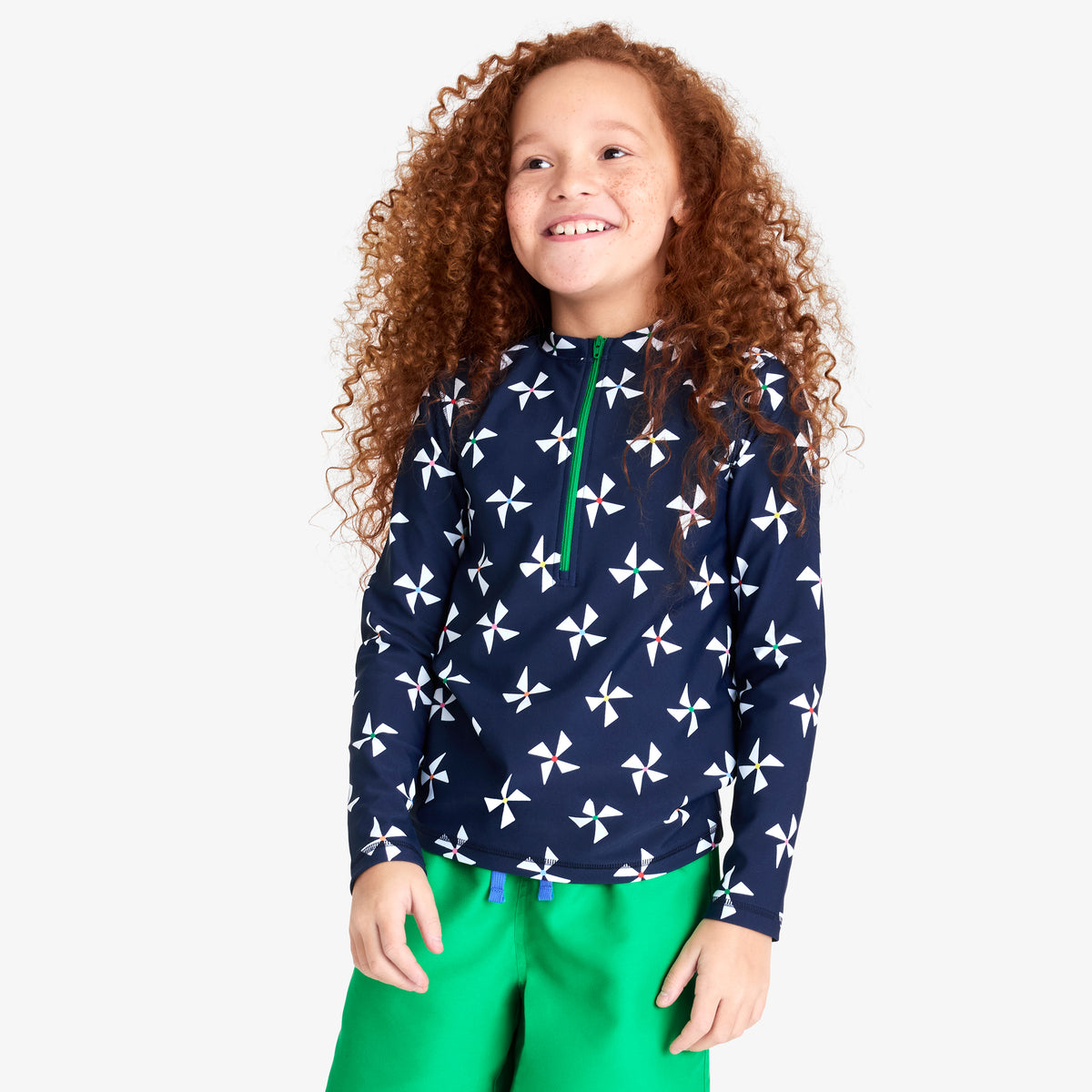 Clearance kids long sleeve half-zip rash guard in rainbow pinwheels