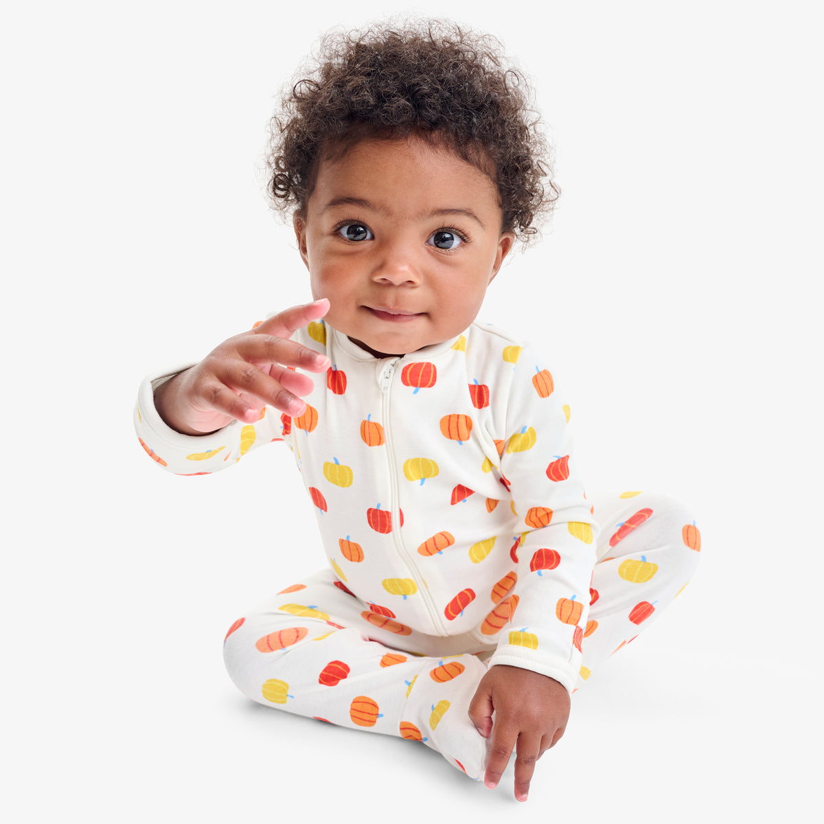 Clearance baby organic zip footie in candy pumpkins