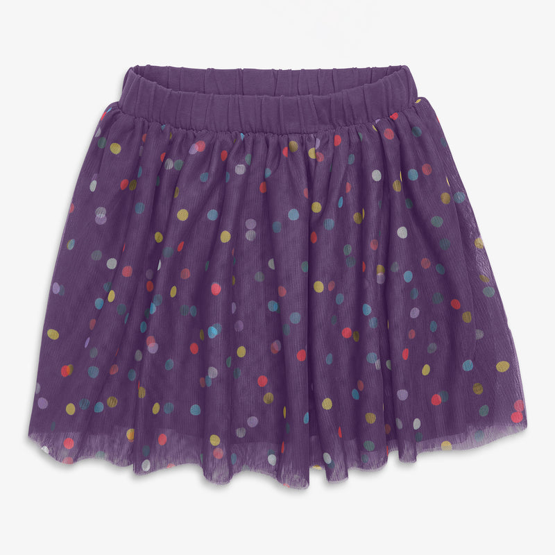 Kids tutu skirt in rainbow dots in vintage-grape-confetti-dots