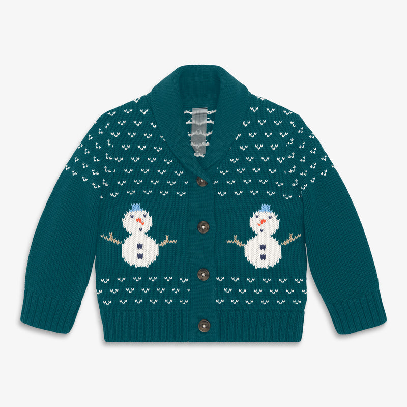 Baby shawl cardigan in frosty friends in forest-fair-isle