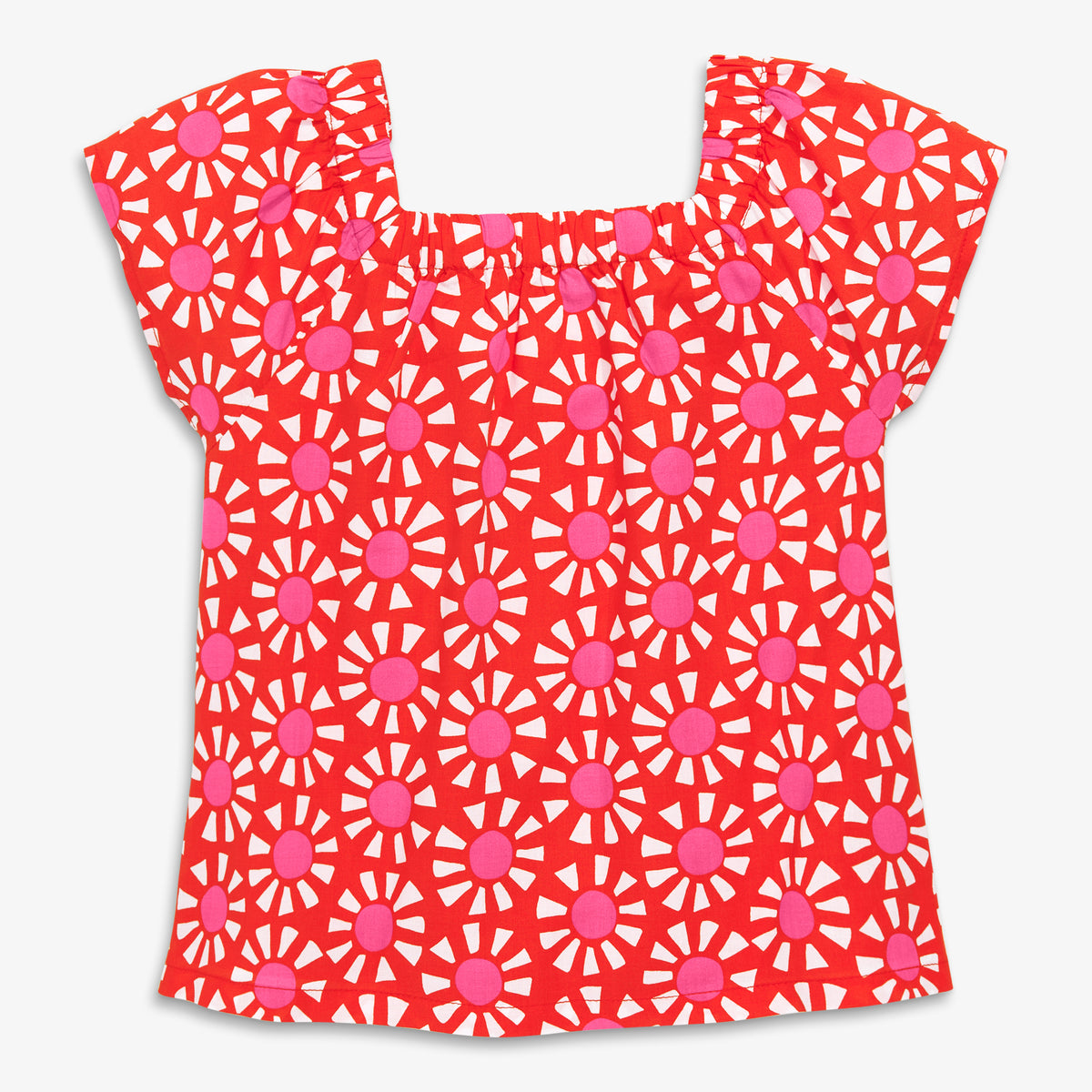 Clearance kids picnic top in cutout suns in poppy-gumball-sun-block