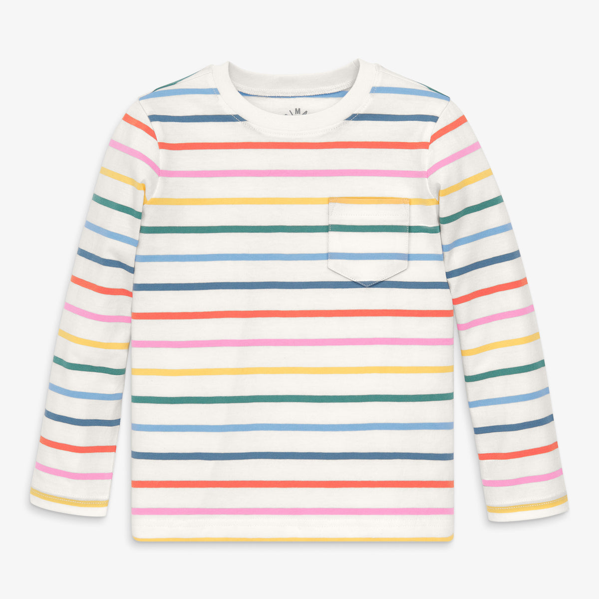 Kids long sleeve pocket tee in rainbow stripe in ivory-rainbow-stripe-new