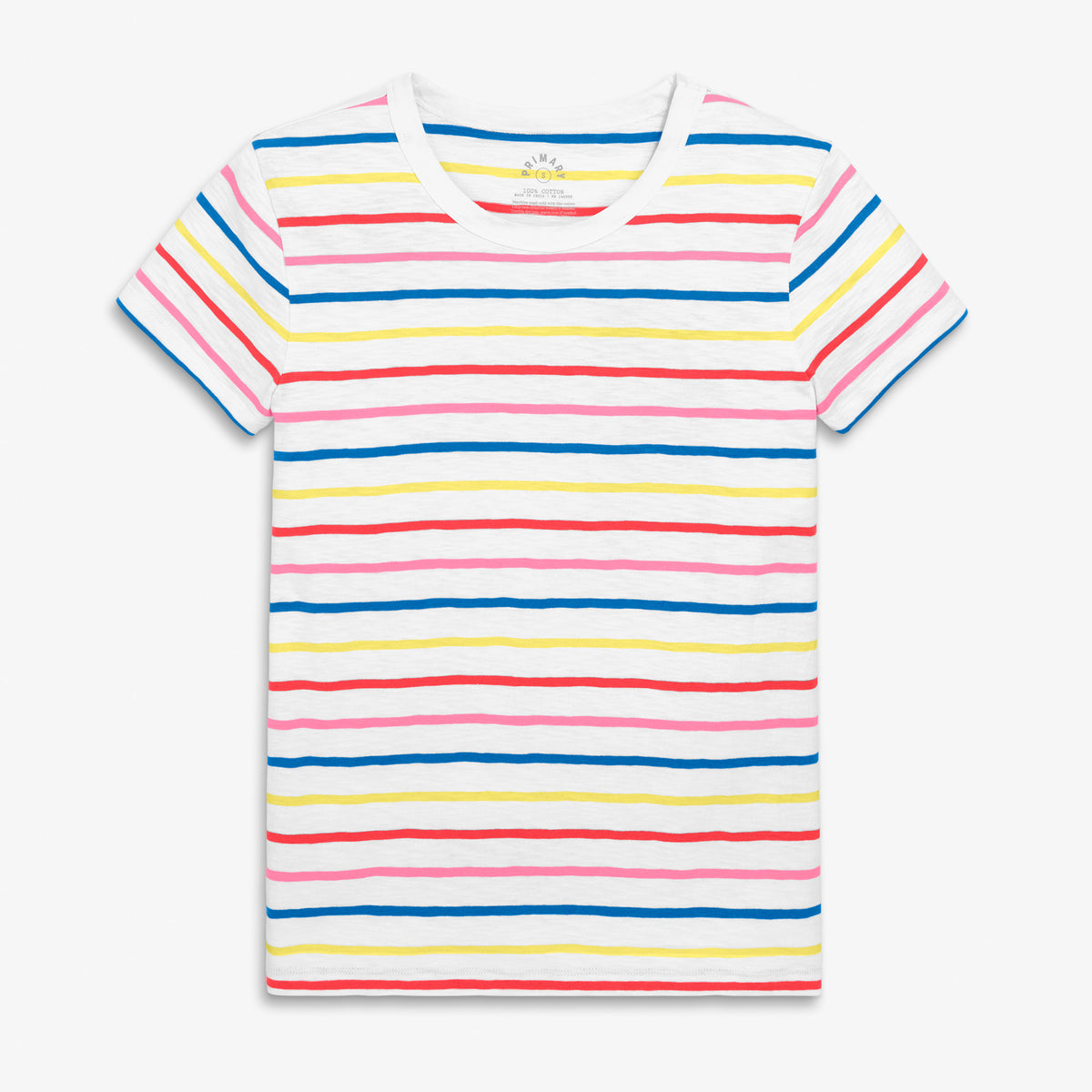 Clearance women's fit classic slub crewneck multi-stripe tee in strawberry-multi-stripe