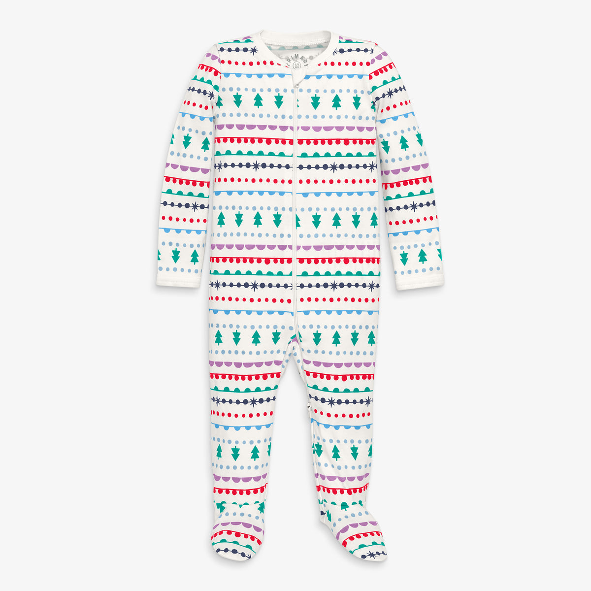 Clearance baby organic zip footie in merry ribbons in ivory-mutli-fairisle
