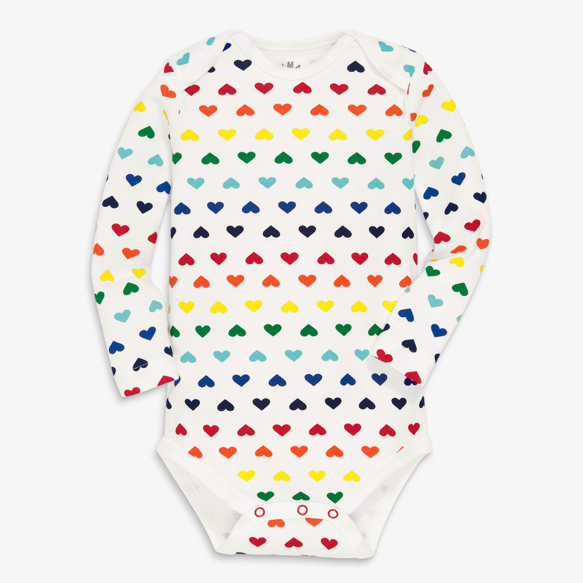Clearance organic long sleeve babysuit in rainbow heart in rainbow-heart