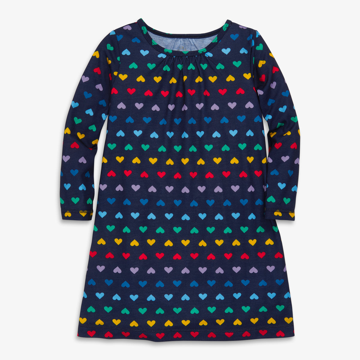 Clearance kids long sleeve nightgown in rainbow heart in navy-fall-rainbow-heart