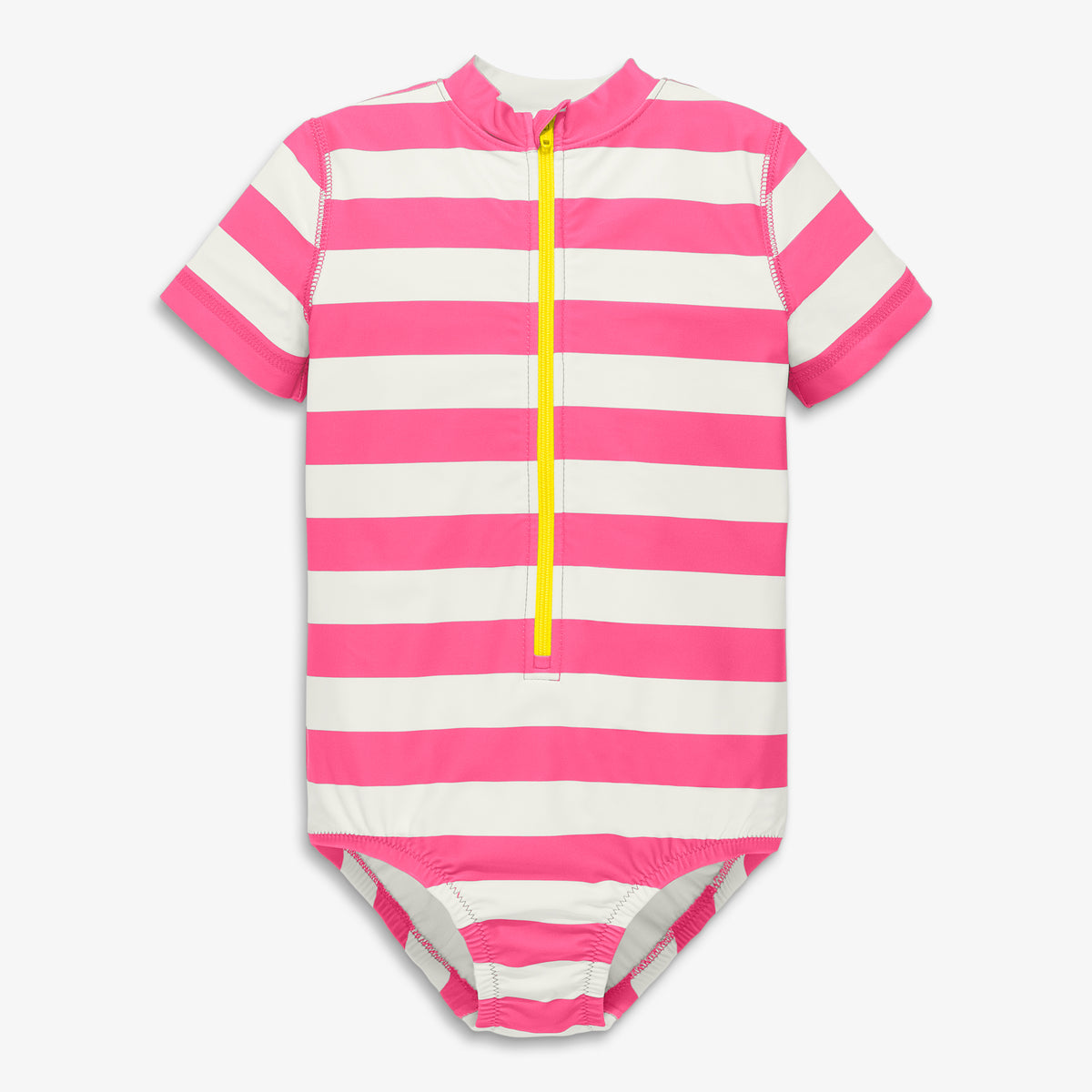 Clearance kids short sleeve one-piece rash guard in stripe in bubblegum-ivory-dock-stripe